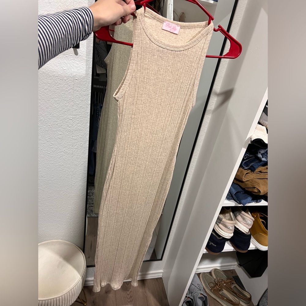 Pink Lily Beige Ribbed maxi dress